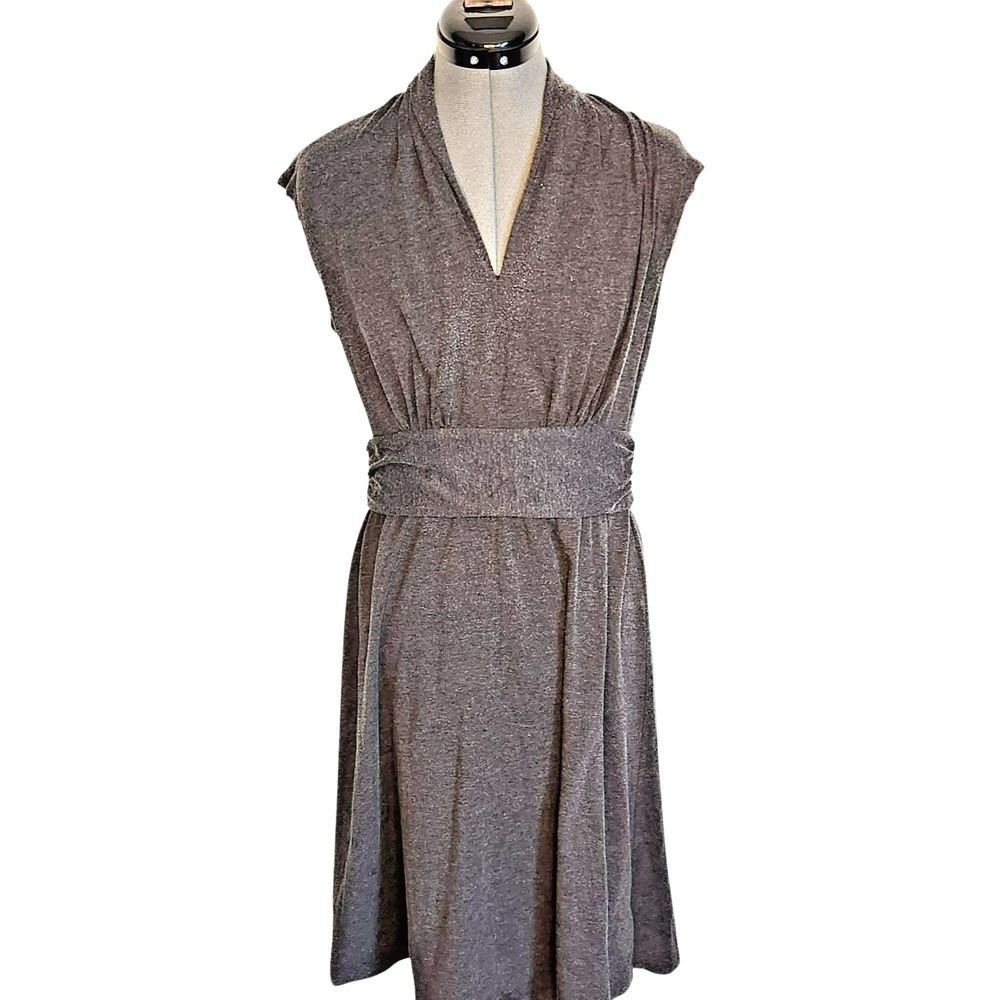 Prana Womens Gray Sleeveless V-Neck Empire Waist Wrap Style Knit Dress Size M